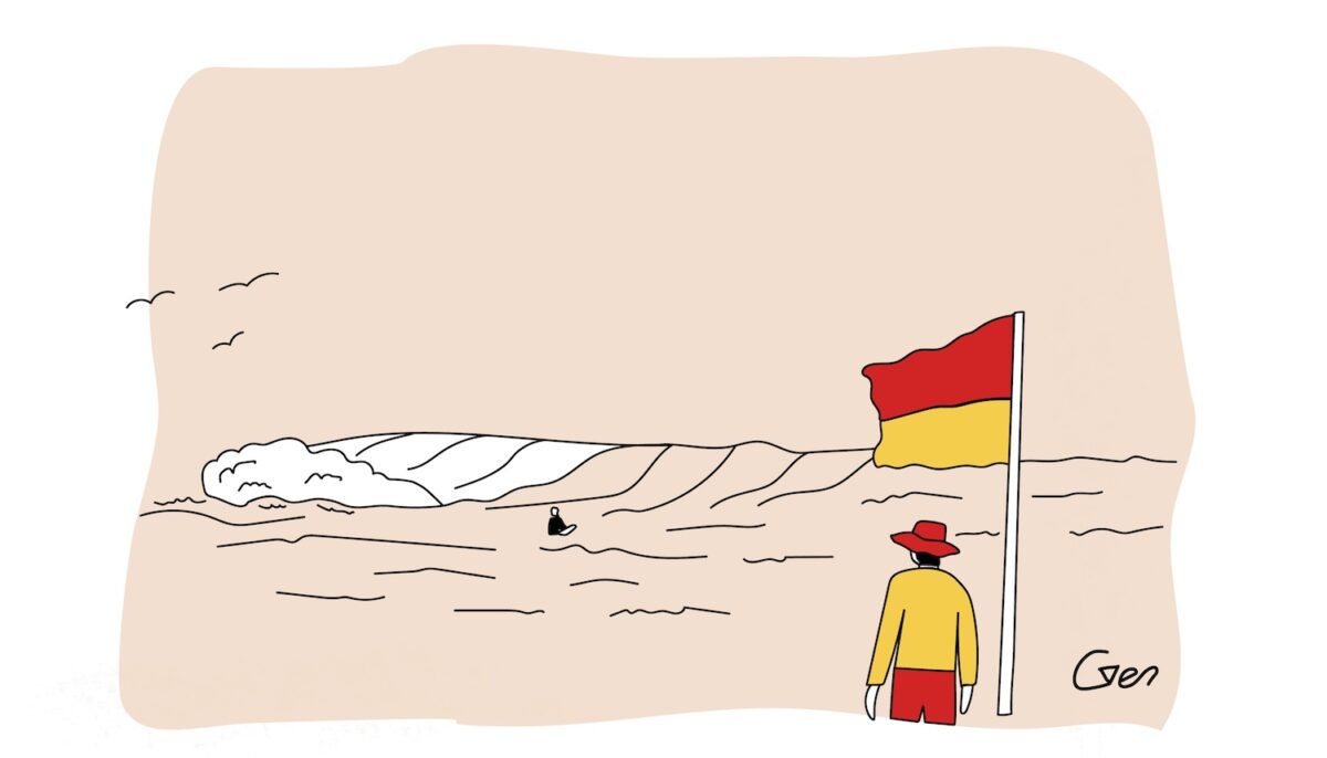 Lifeguards on duty, surf beach illustration