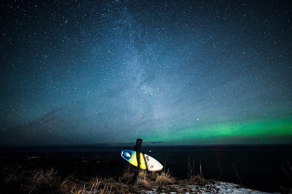 surfing norway - northern lights