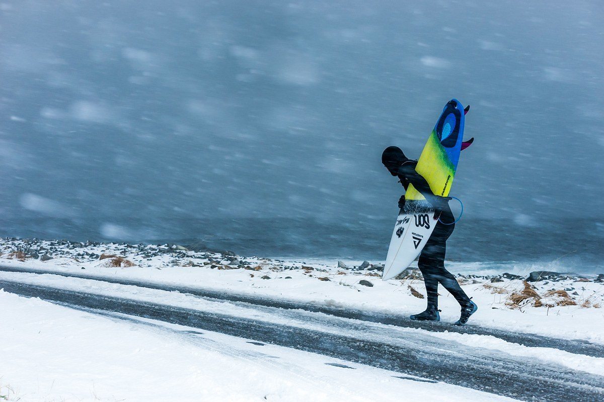 going surfing in the snow