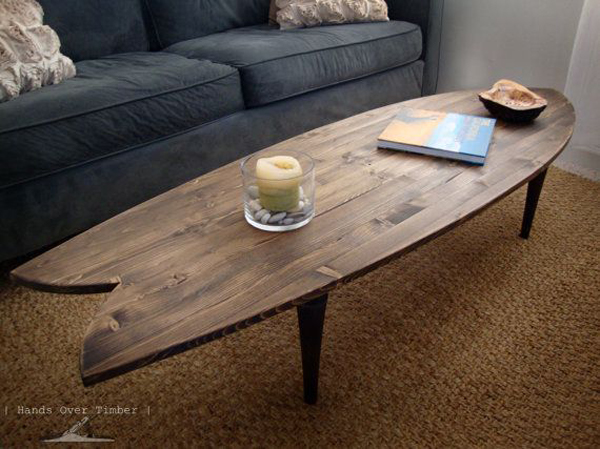 Wooden surfboard coffee table