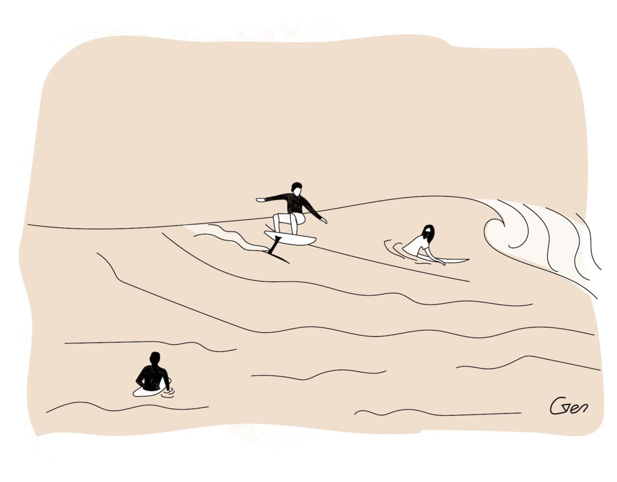 Foil surfing illustration