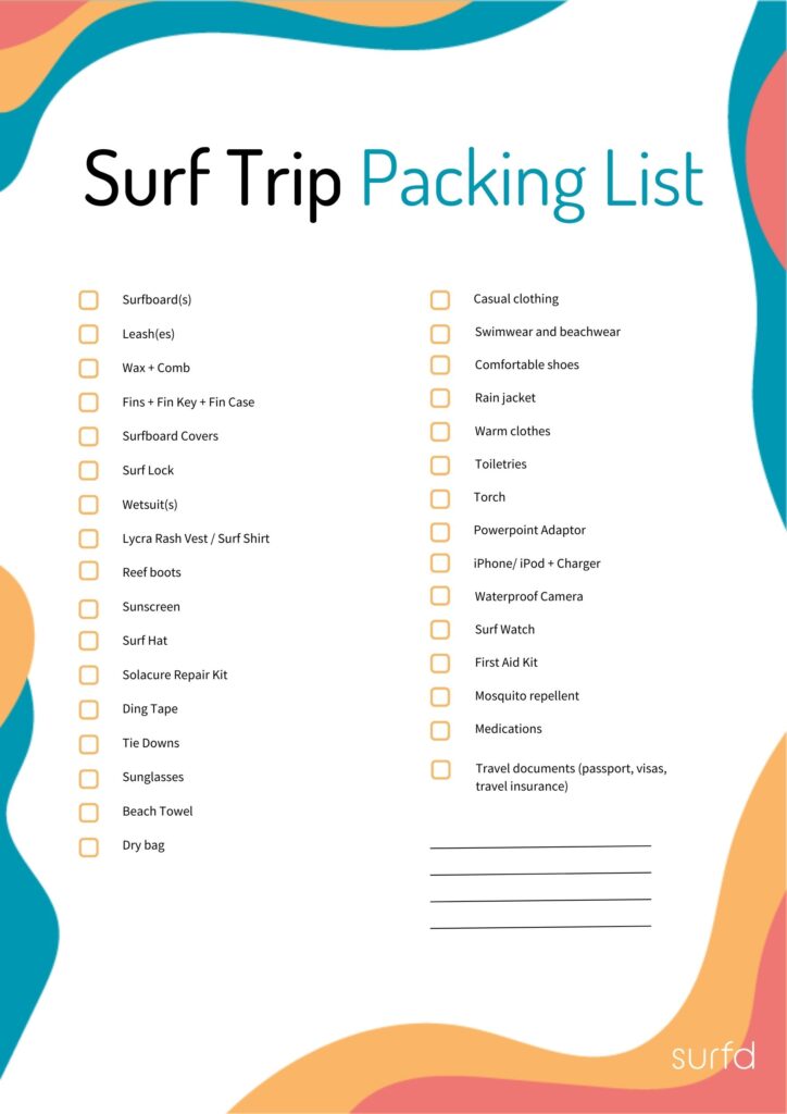 Surf Trip Packing List