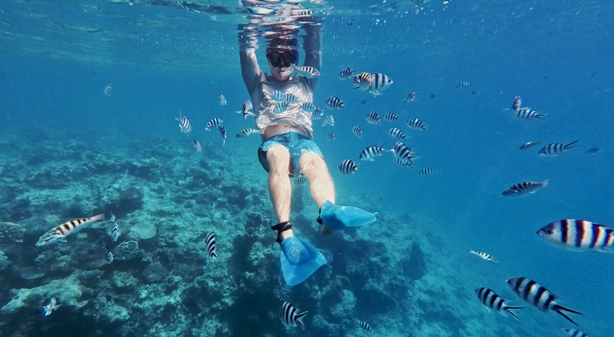 Snorkeling with tropical fish at Mana Island, Fiji