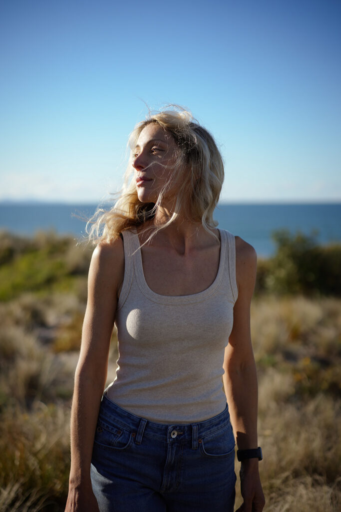 Front view of the Outerknown Sojourn Ribbed Tank in Oatmeal Heather