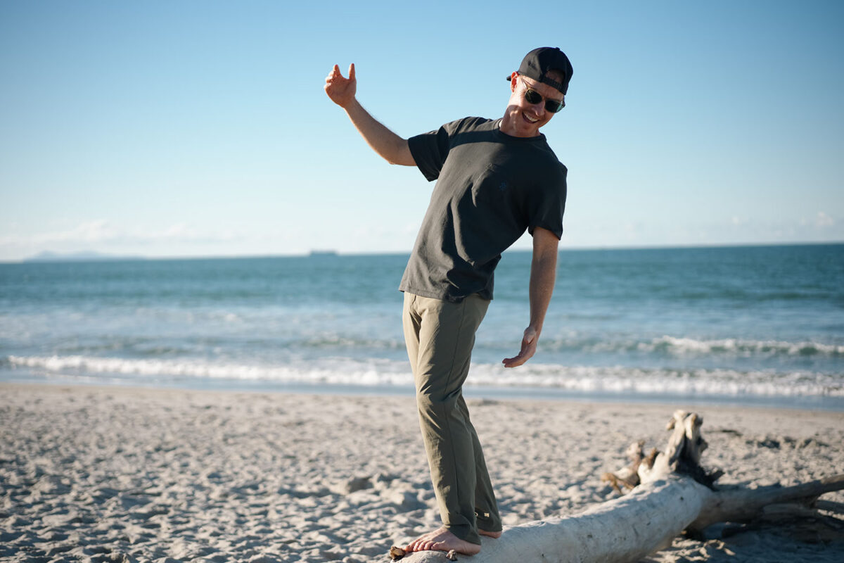Detail of the Outerknown All-Terrain Pants showing the lightweight recycled-nylon fabric