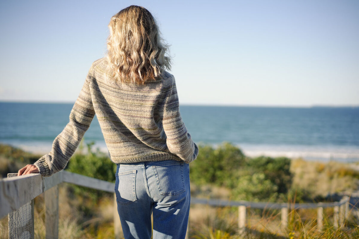 Geniya wearing the Outerknown Scout Straight Jean in True Blue